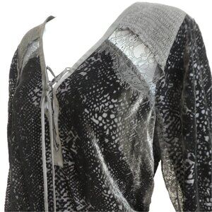 SiLK VeLVeT Hale Bob Black Burnout Mini Dress Lace Up Blouse Elastic Waist M